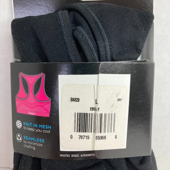 Hanes JogBra Racerback Sports Bra Large Black Ebony Seamless Knit in Mesh - Picture 5 of 6